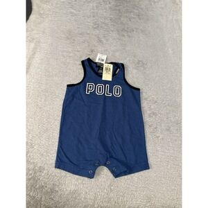 New Vintage Ralph Lauren Polo Jeans Kids Shortall Blue One Piece Small 3-6 Month